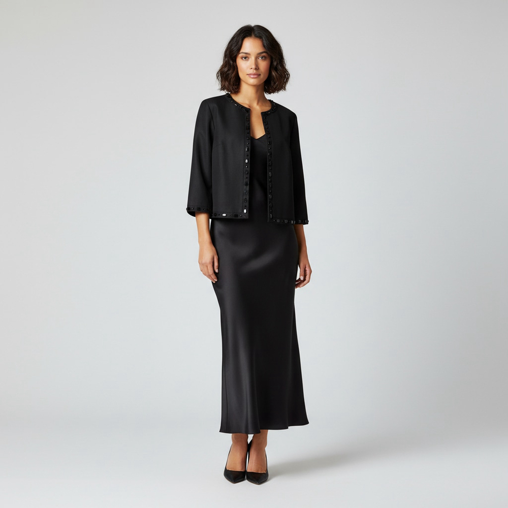 Sigrid Olsen Black Beaded Linen Cotton Blend Suit Separate Open Jacket Size 14 - Picture 2 of 16